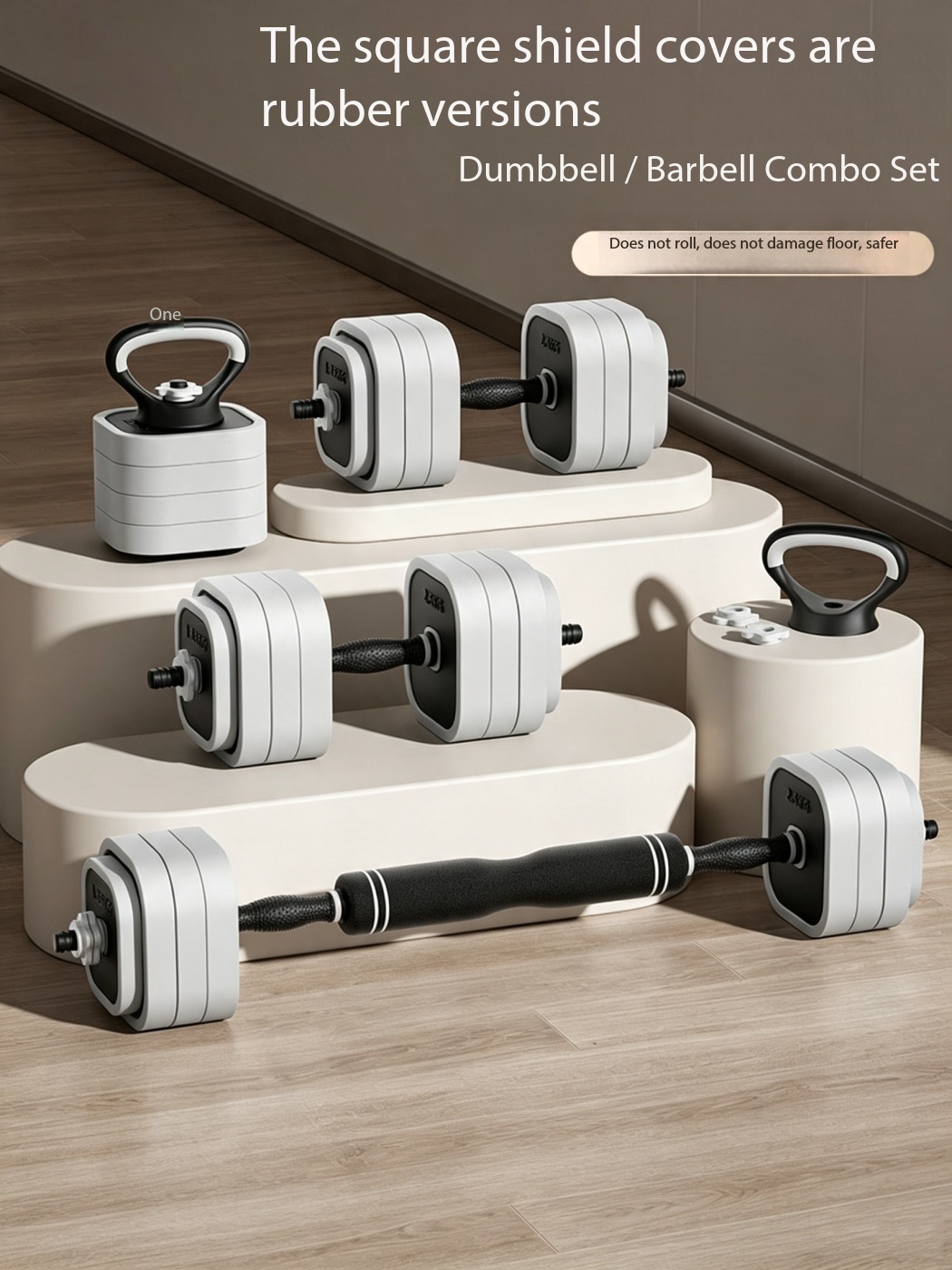 Dumbbell Set - Verstellbares 4-in-1-Heim-Fitnessgerät, rollfreie, quadratische beschichtete Gewichtsscheiben,