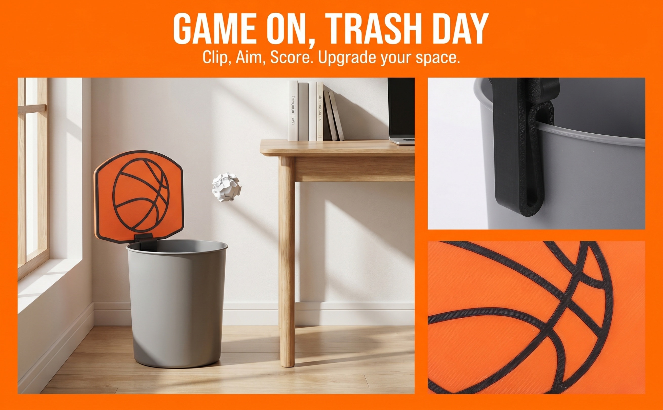 Basketball Hoop - Basketball-Mülleimer mit Korb, Mini-Backboard zum Aufklippen
